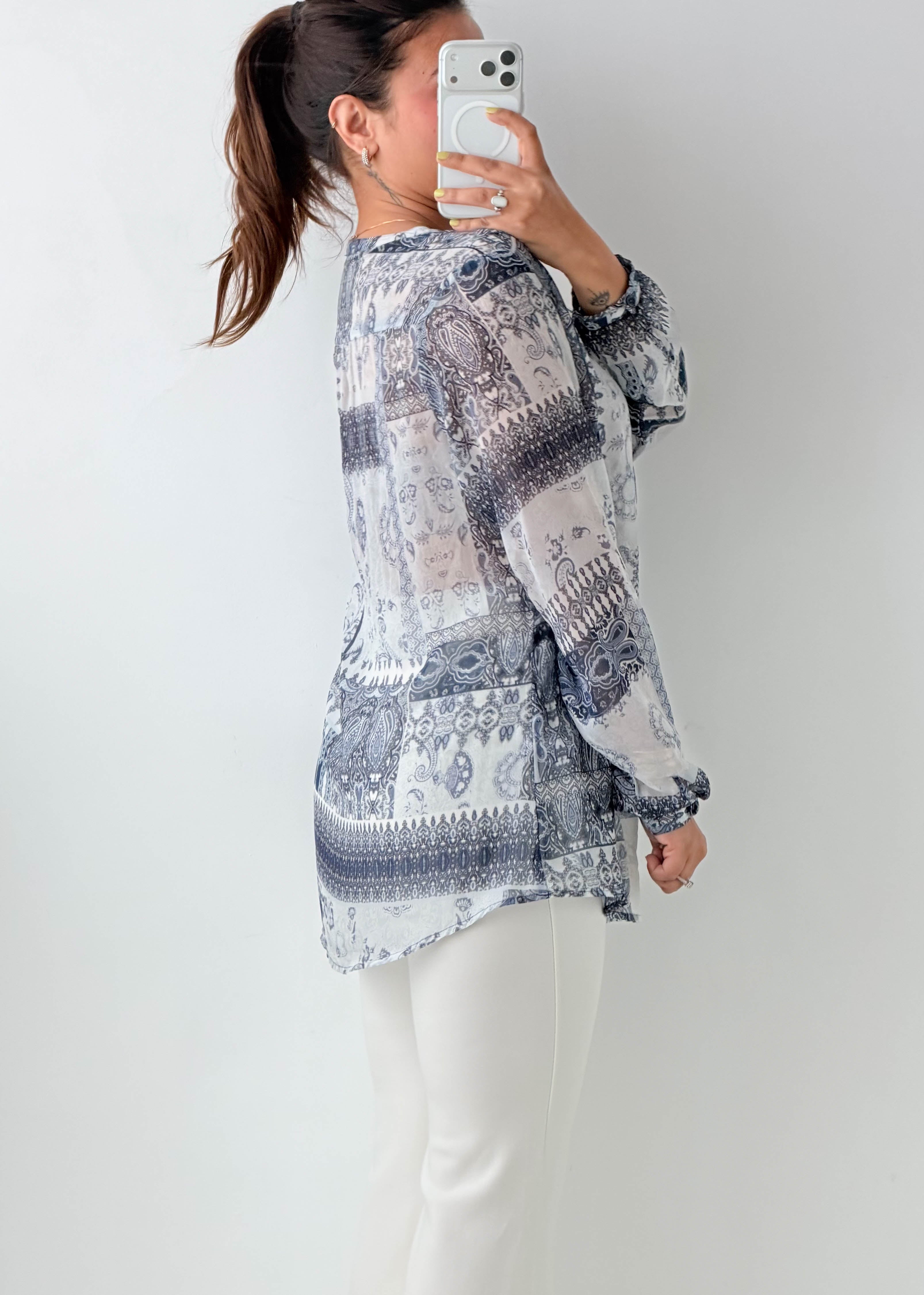 Size M-L Blue Paisley Chiffon Blouse