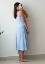 Size L Sky Blue Square Neck Midi Dress