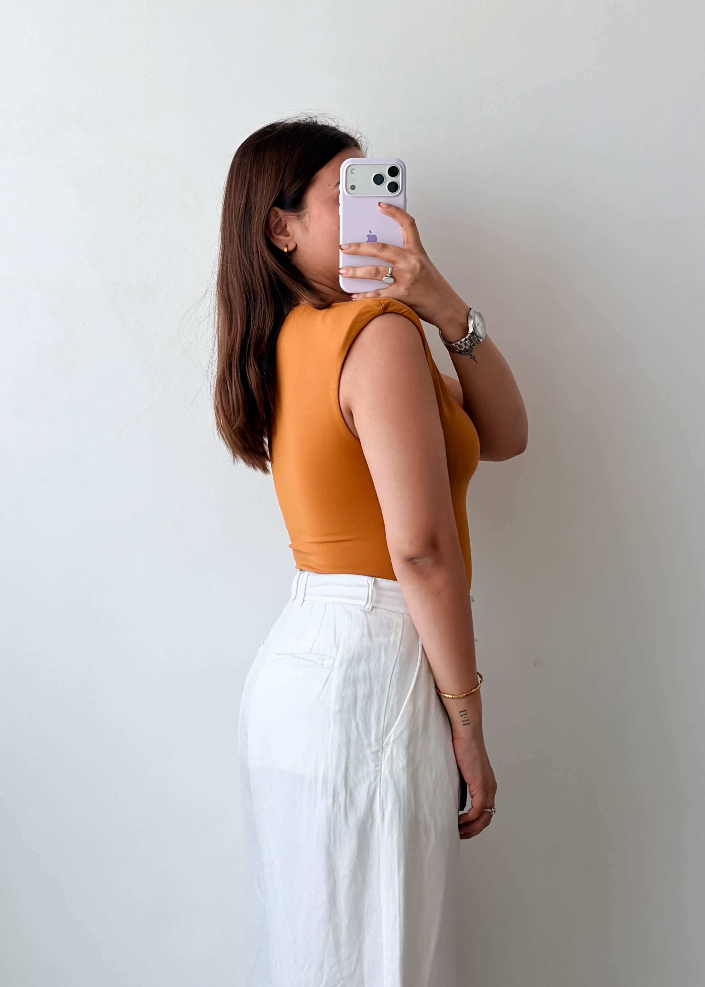 Size M Burnt Orange Shoulder Pad Bodysuit