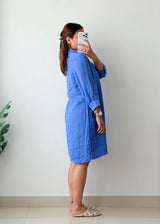 Size S-M Blue Linen Shirt Dress