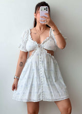 Size S-M White Textured Cut-Out Mini Dress