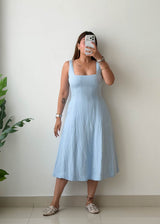 Size L Sky Blue Square Neck Midi Dress