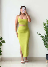 Size S-M, Lime Side Cut-Out Midi Dress - Closet by Payal