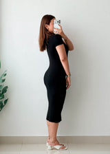 Size S-M Black High Neck Midi Dress