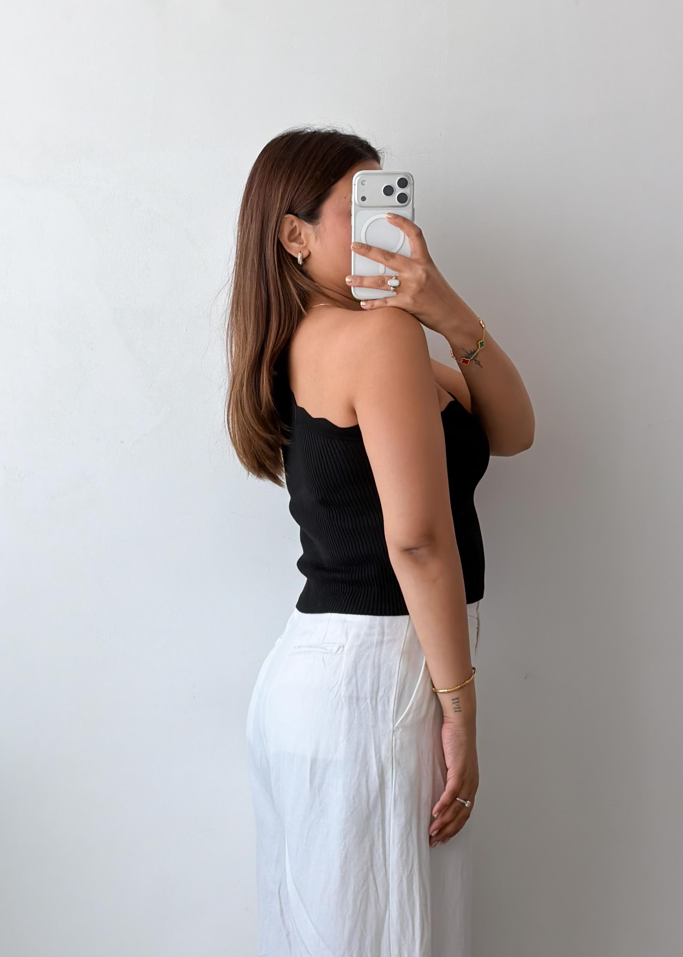 Size S-M Black One Shoulder Ribbed Top