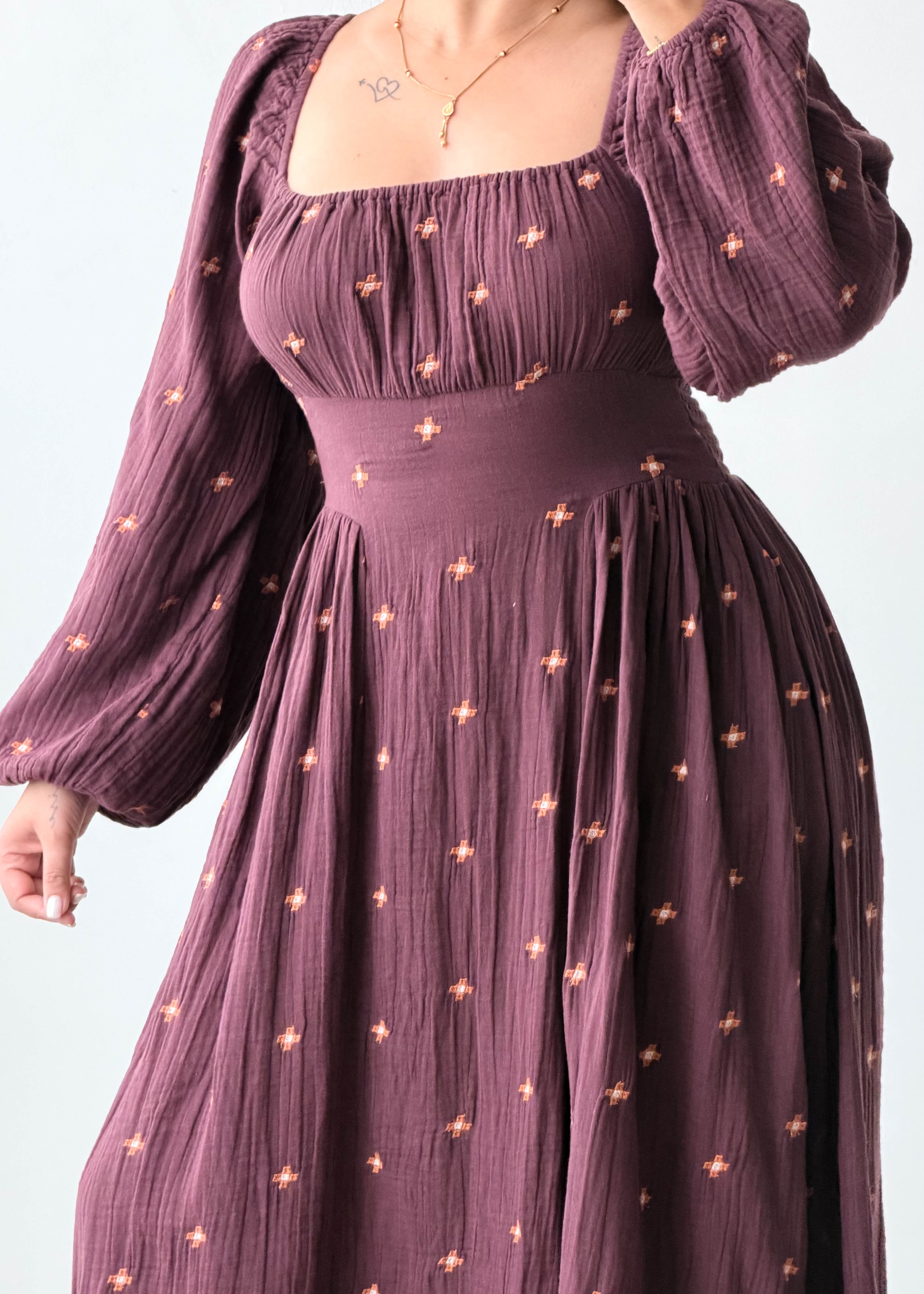 Size S-M Burgundy Embroidered Maxi Dress