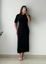 Size L-XL Black Ribbed Knit Maxi Dress