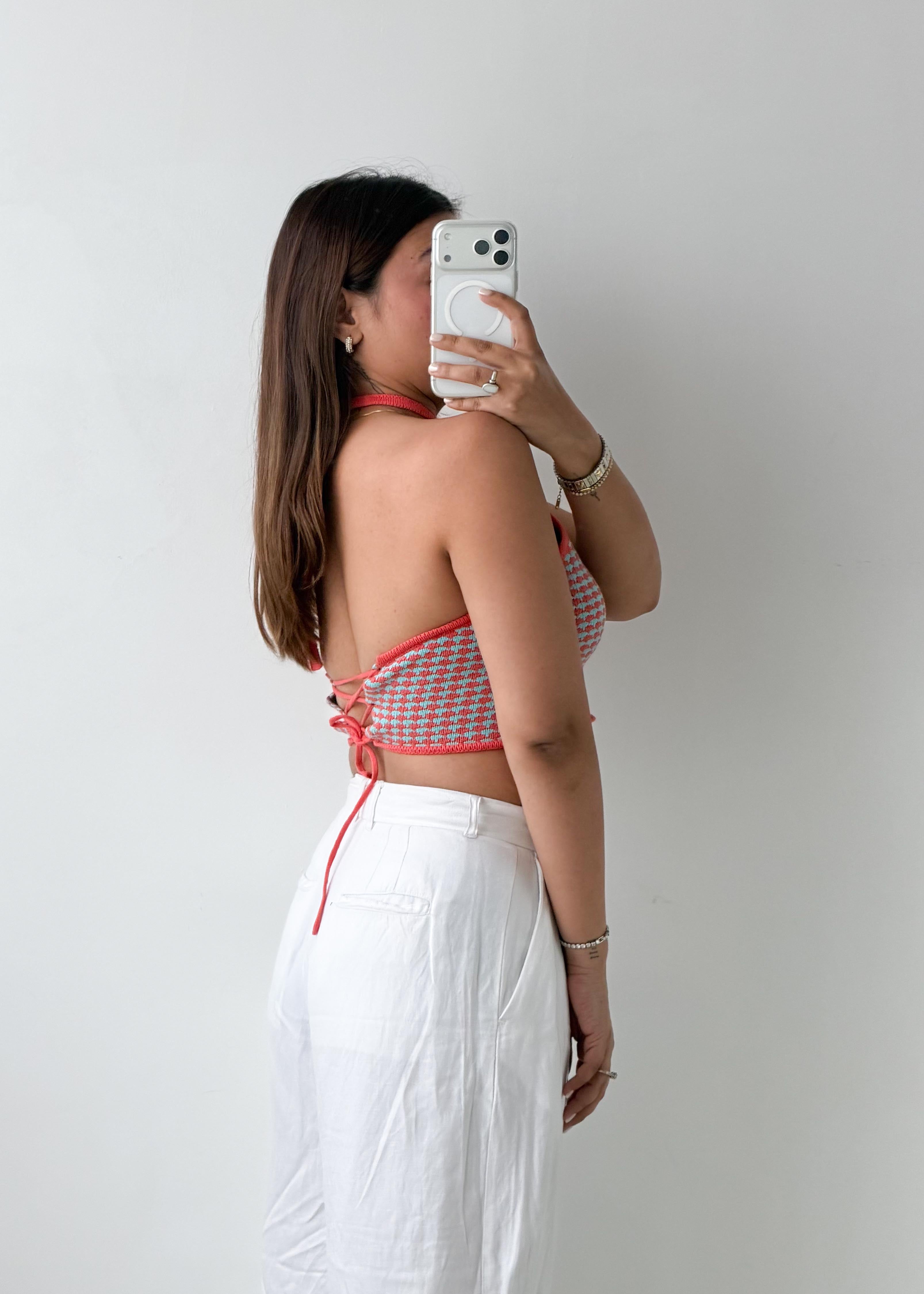 Size S-M Pink Crochet Halter Top