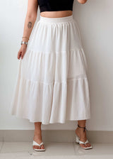 Waist 26-28 White Tiered Maxi Skirt