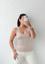 Size S-M Beige Square Neck Tank Top