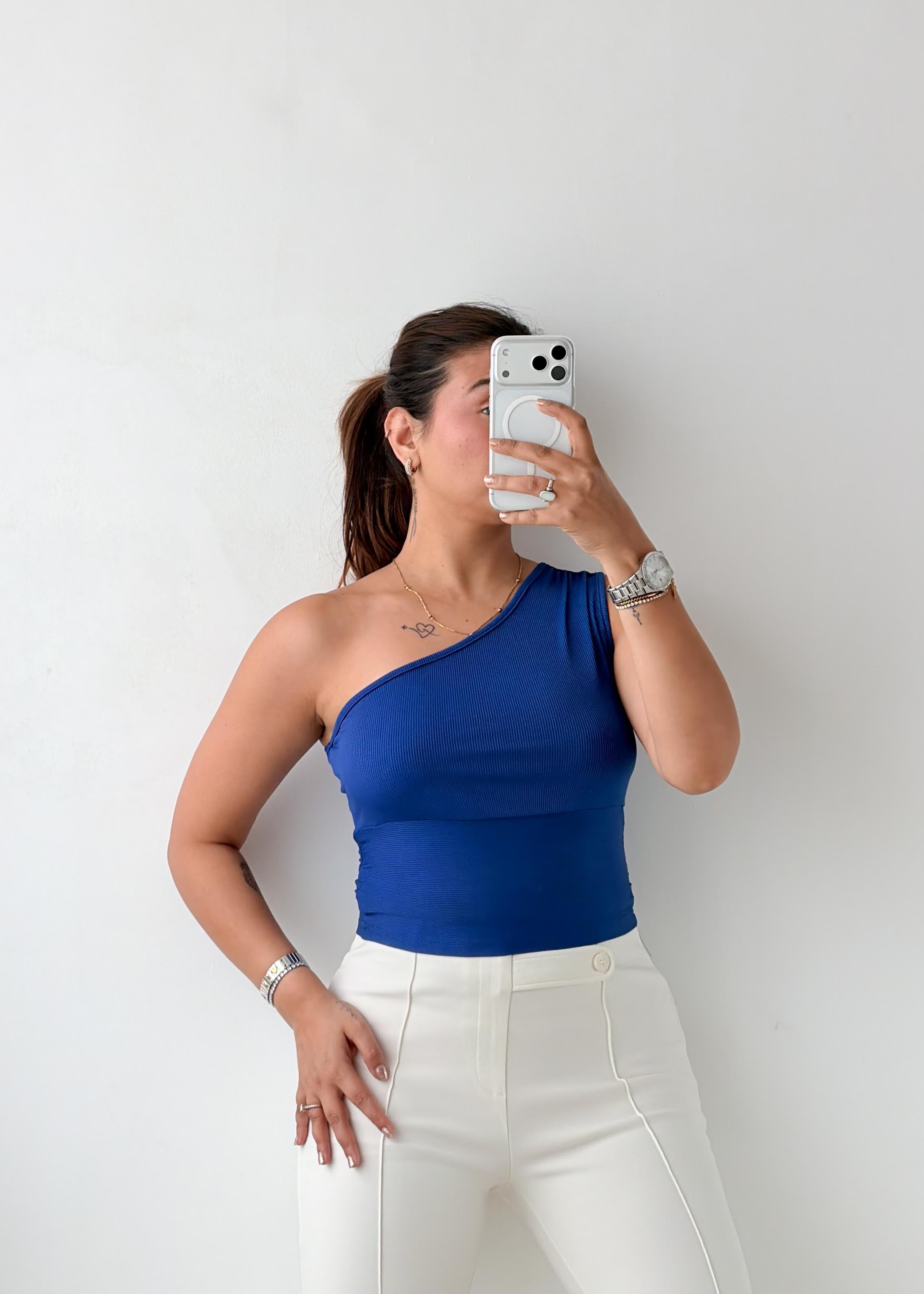 Size S-M Royal Blue One Shoulder Top