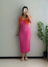 SIZE XS-S, Pink Contrast Trim Ribbed Midi Dress - Closet by Payal