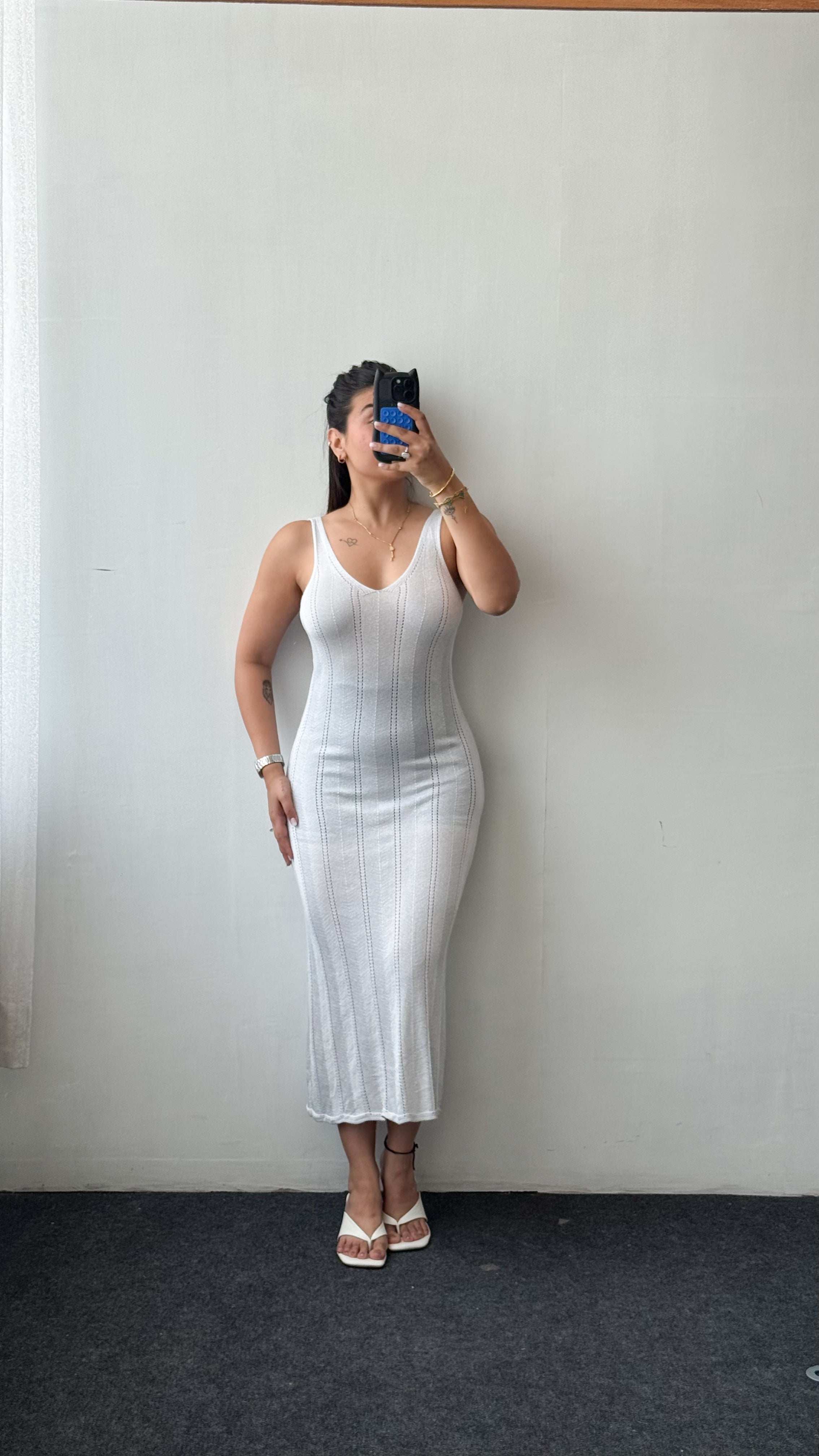 Size XS-S White Ribbed Bodycon Midi Dress