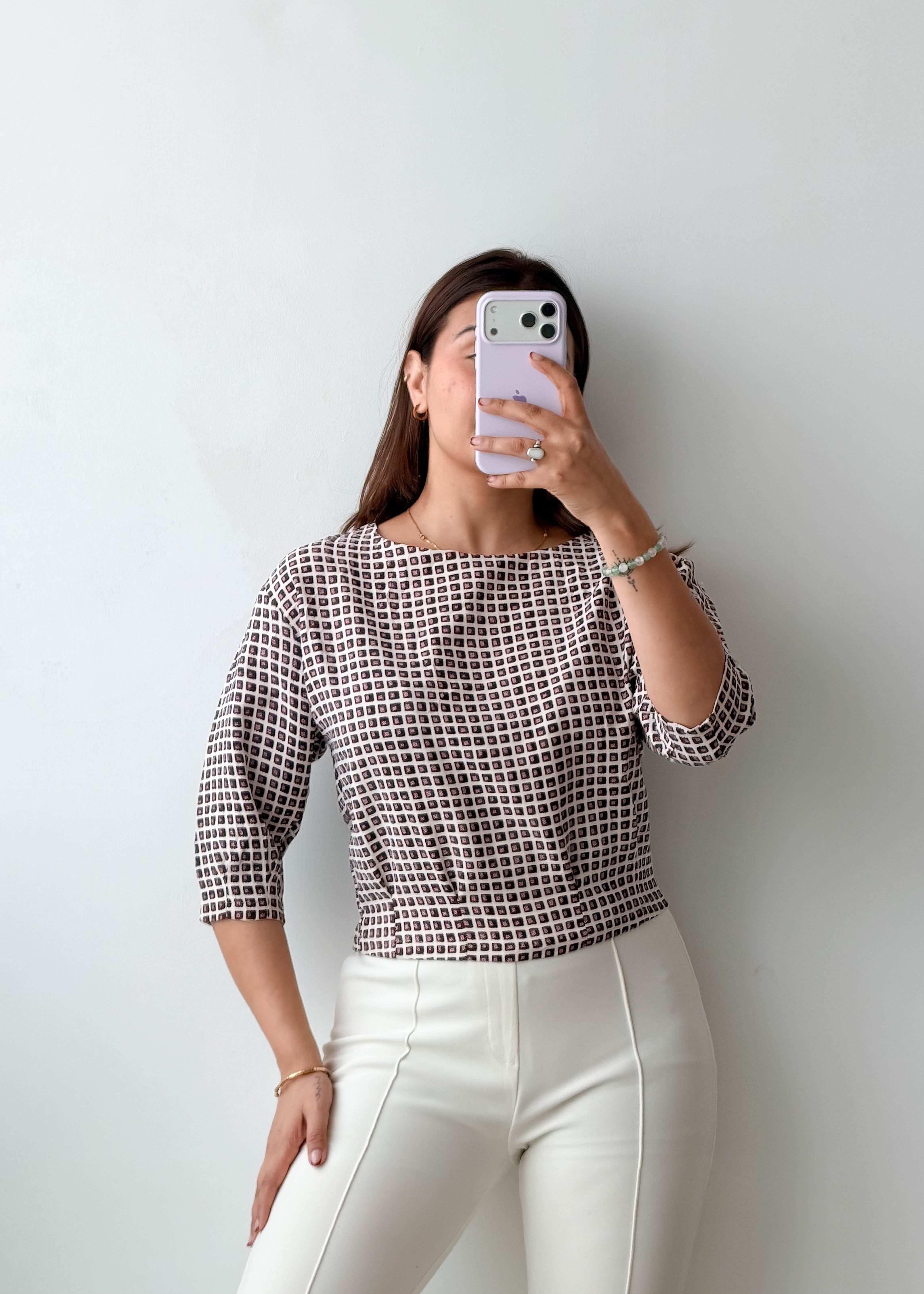 Size M Brown Geometric Printed Top