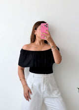 Size XS-S Black Off-Shoulder Ruffle Bodysuit