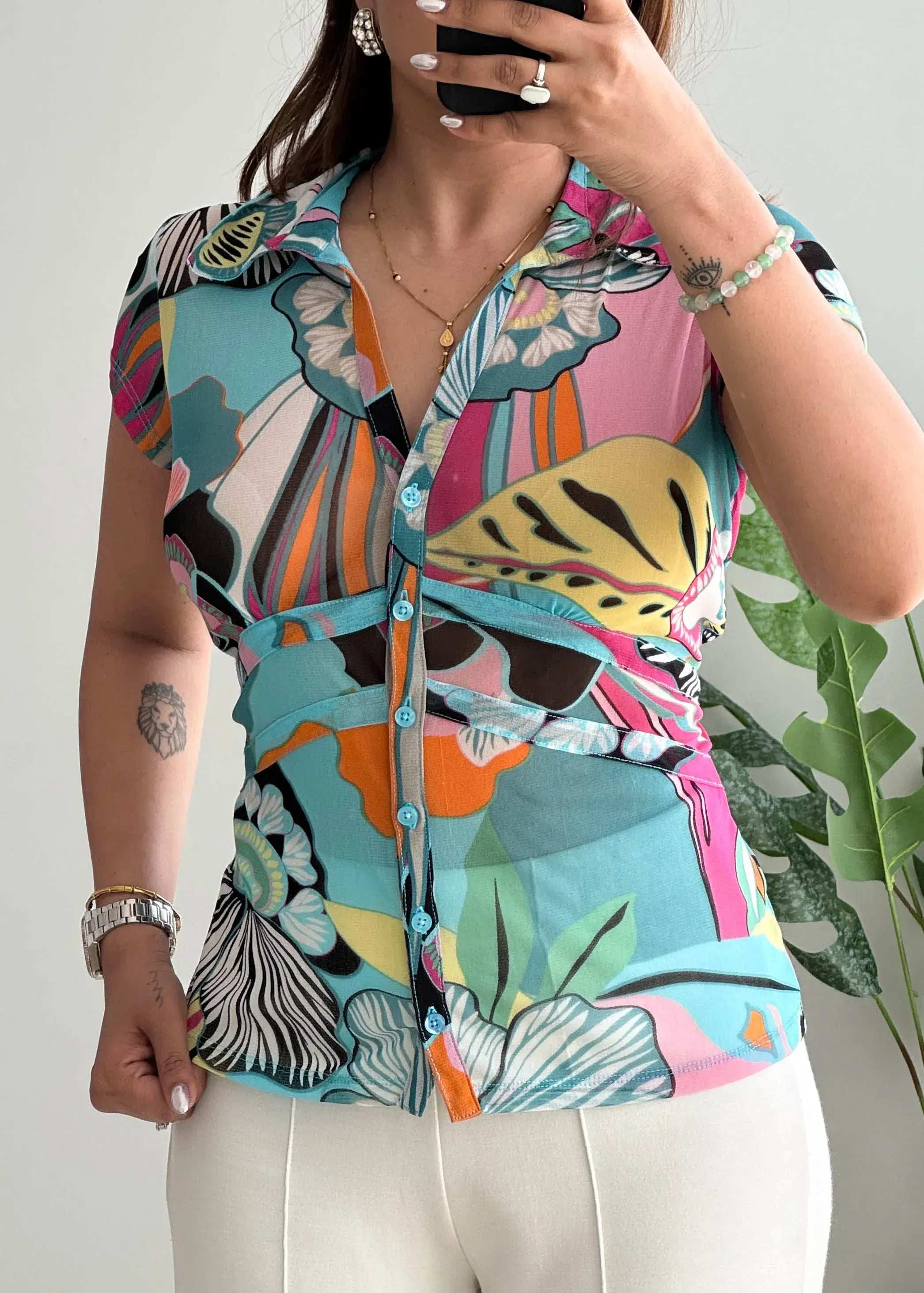 Size S-M, Multicoloured Summer Top - Closet by Payal