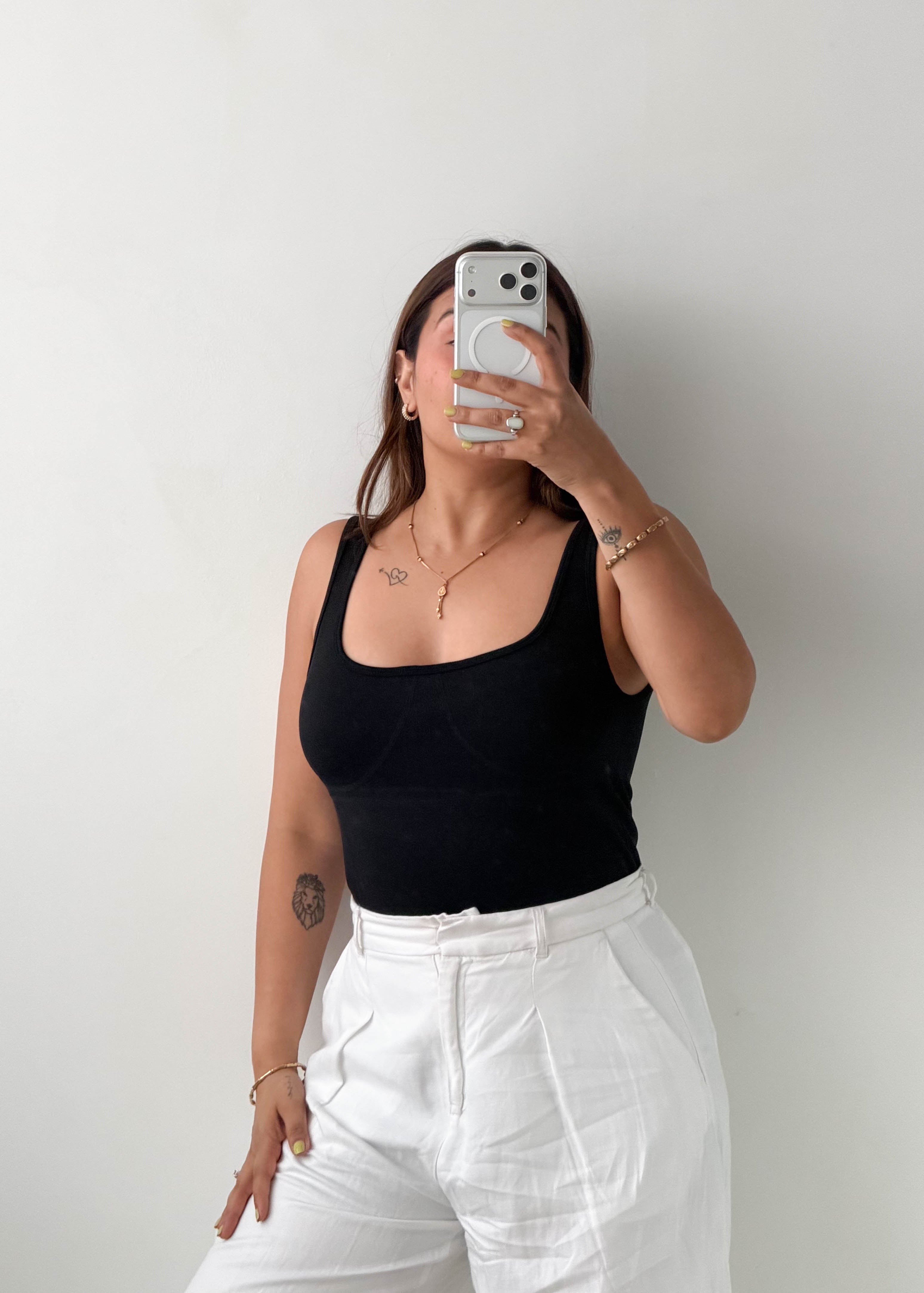 Size L-XL Black Square Neck Bodysuit