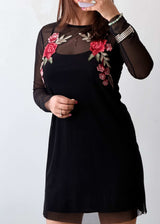 Size S-M Black Mesh Embroidered Dress With Lining