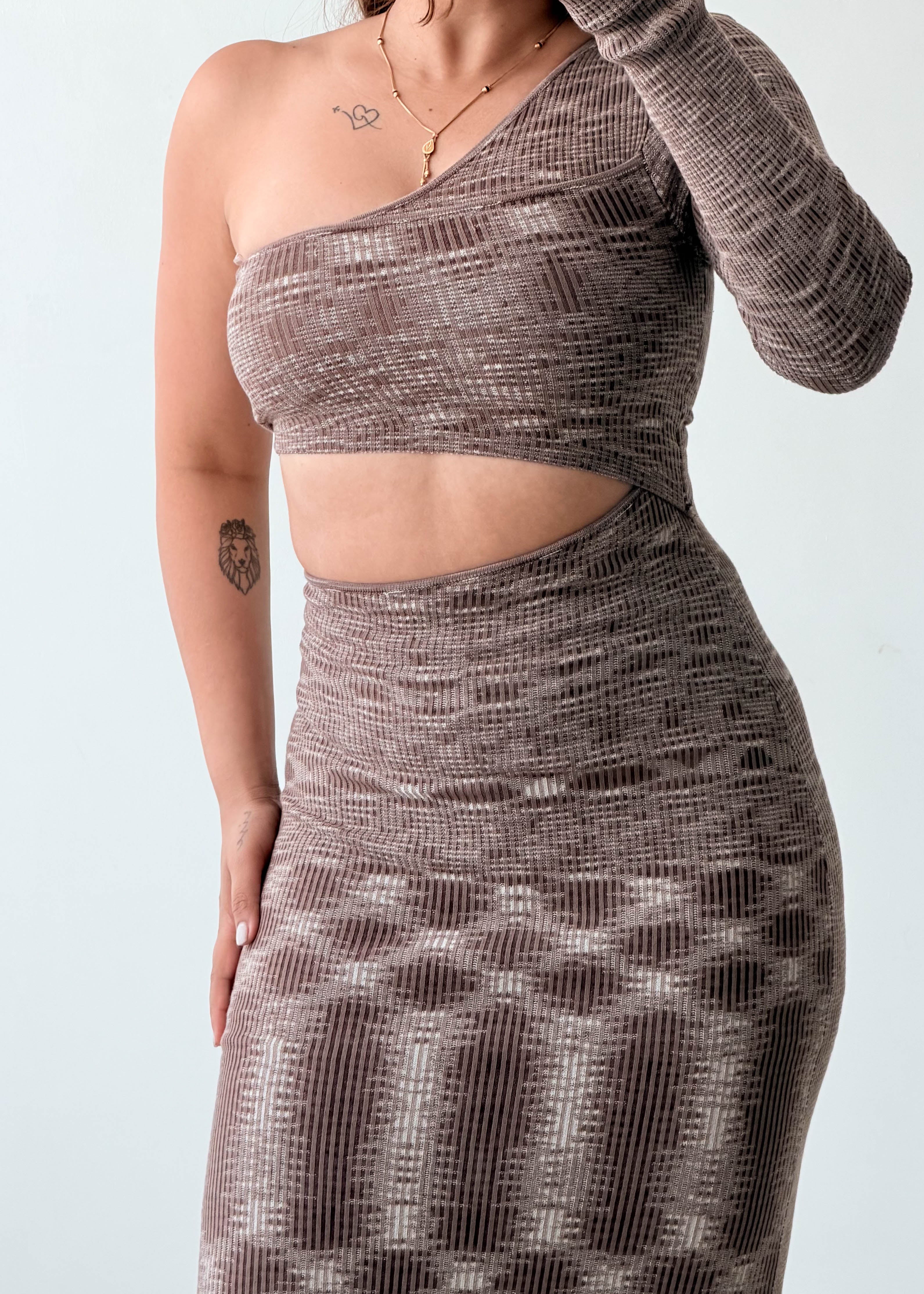 Size XS-S Brown One-Shoulder Bodycon Dress
