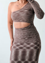 Size XS-S Brown One-Shoulder Bodycon Dress