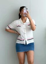 Size M-L, White Collared Knit Button Top - Closet by Payal