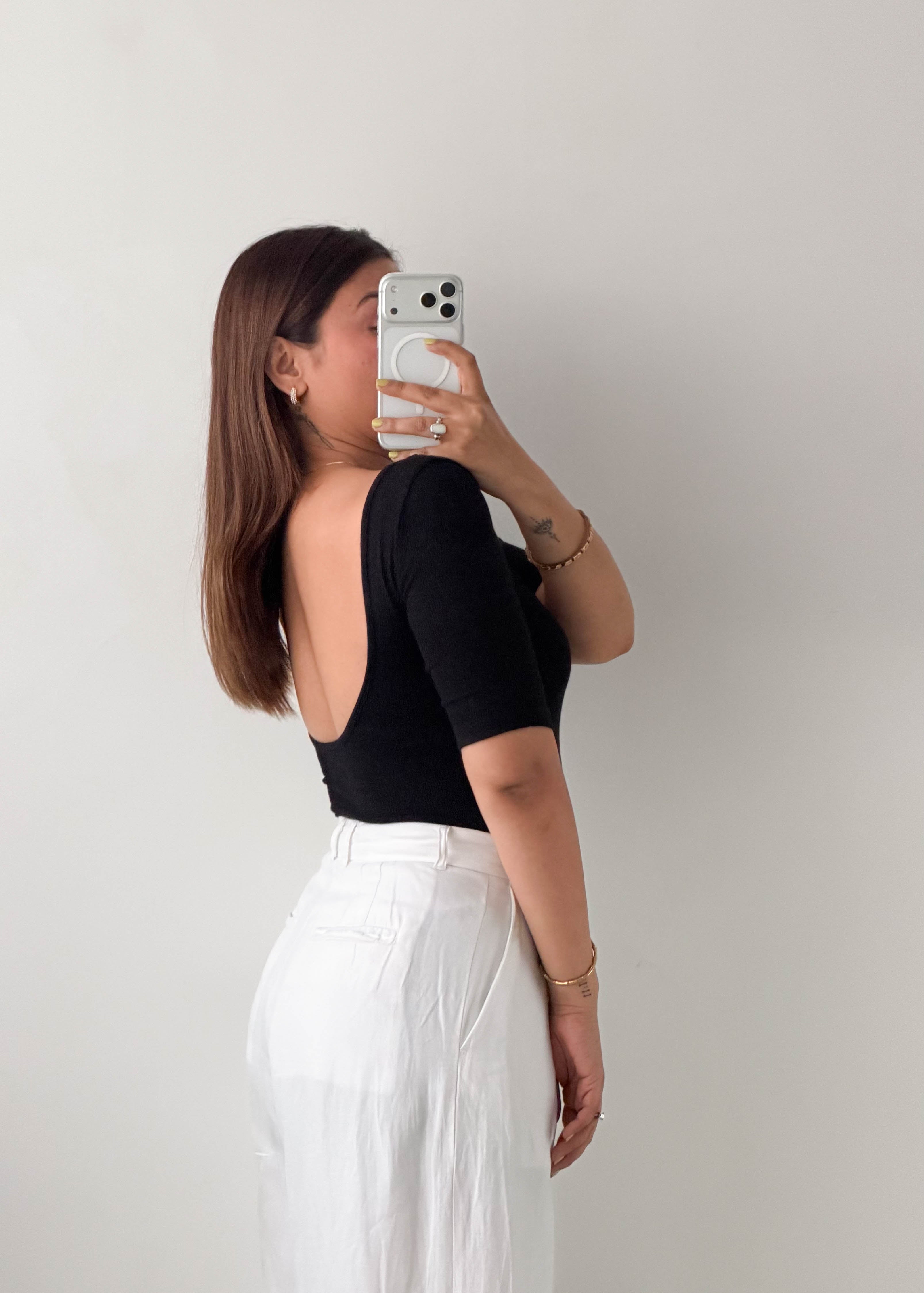 Size XS-S Black Half Sleeve Bodysuit