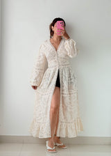 Size M-L White Embroidered Lace Maxi Dress
