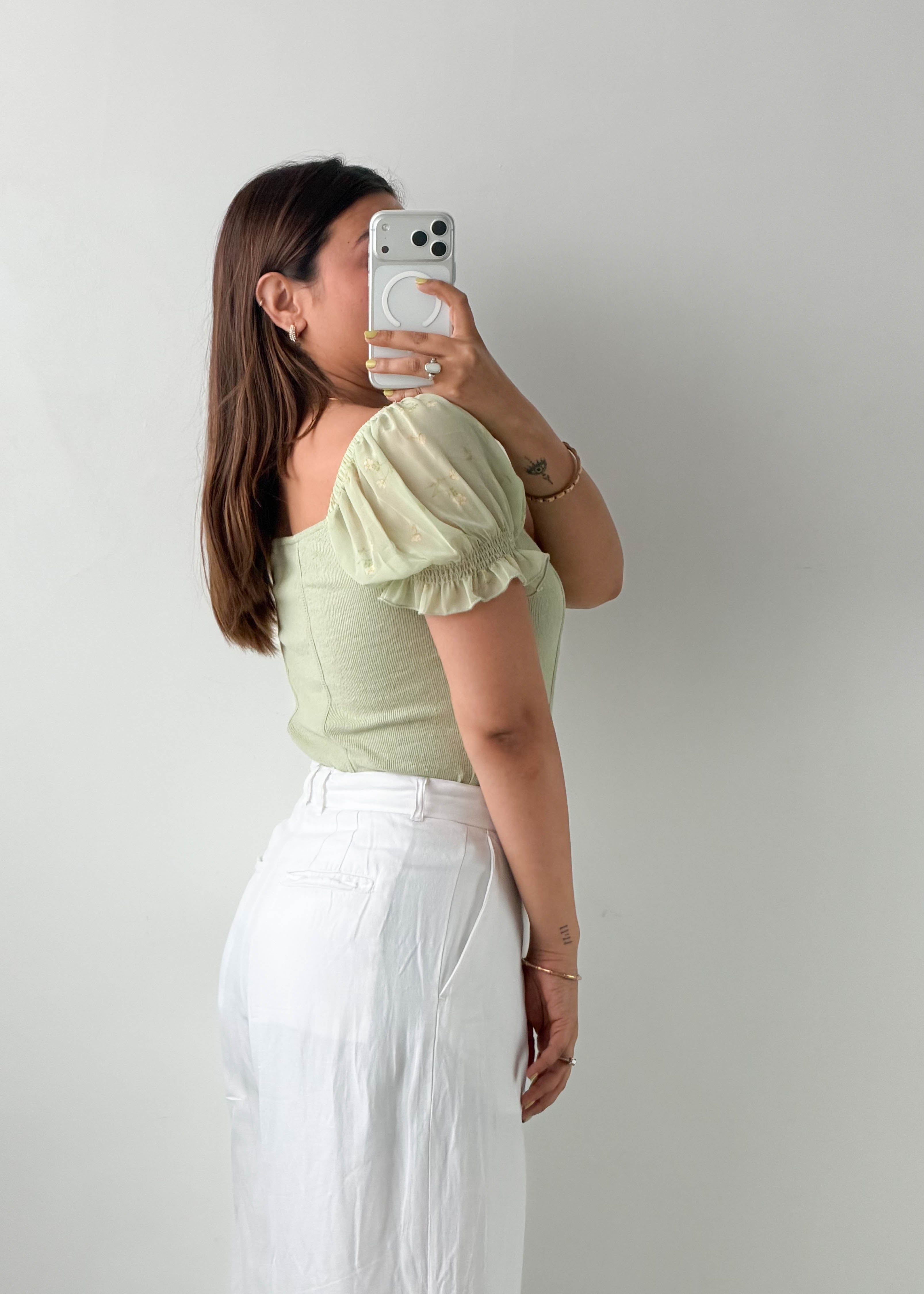 Size M-L Sage Puff Sleeve Bodysuit