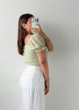 Size M-L Sage Puff Sleeve Bodysuit