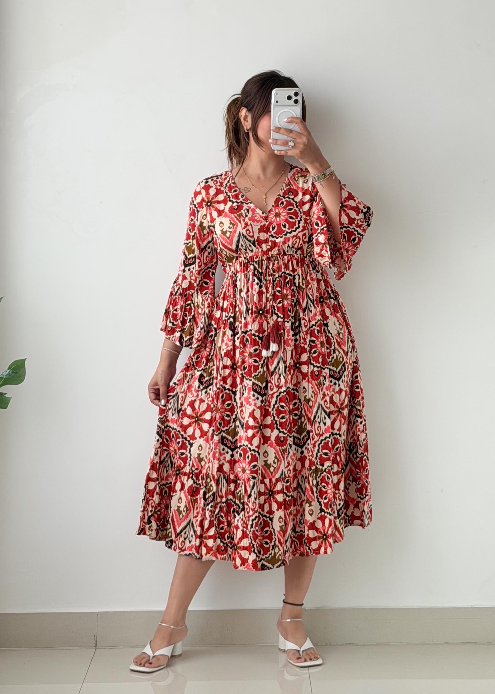 Size S-M Red Floral Print Maxi Dress