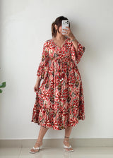 Size S-M Red Floral Print Maxi Dress