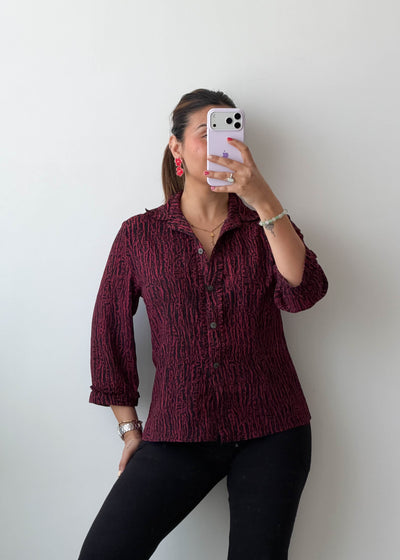 S-M Maroon Textured Viscose Crepe Shirt