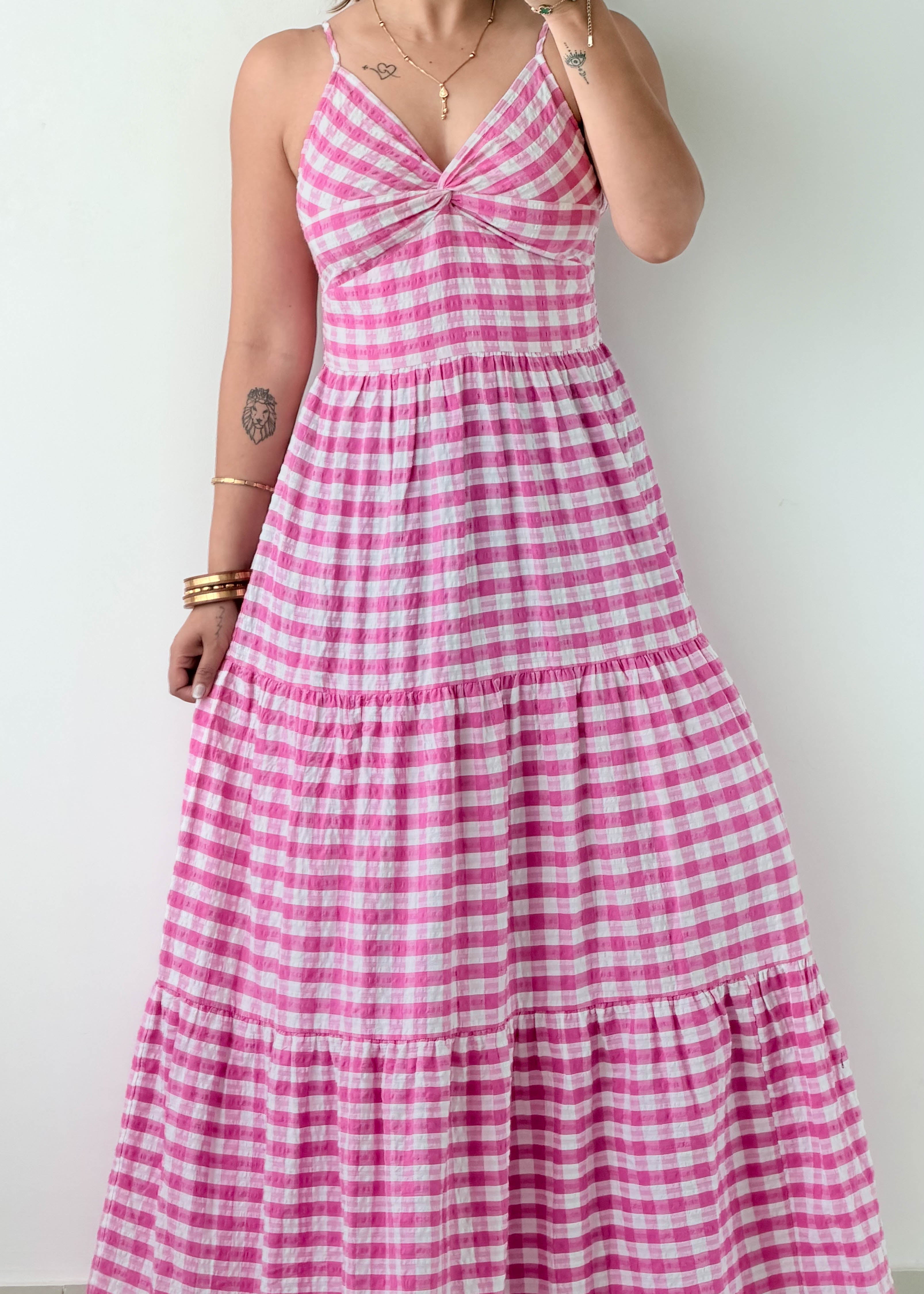 Size S-M Pink Gingham Tiered Maxi Dress