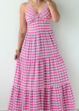Size S-M Pink Gingham Tiered Maxi Dress