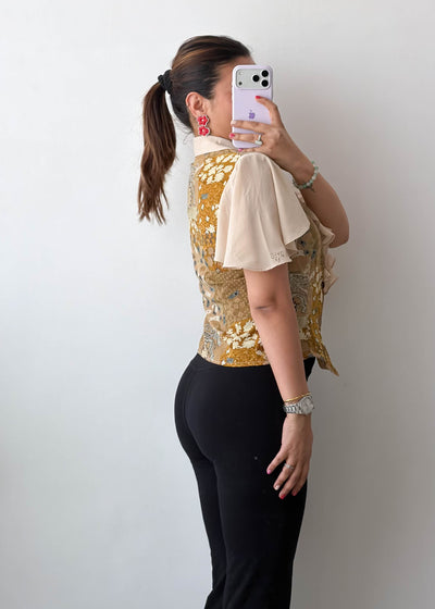 XS-S Beige Ruffle Soft Chiffon Layered Top