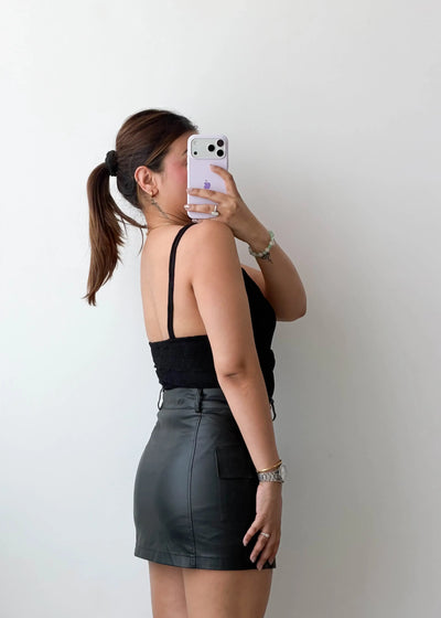 Size S-M Black Ribbed Basic Bodysuit
