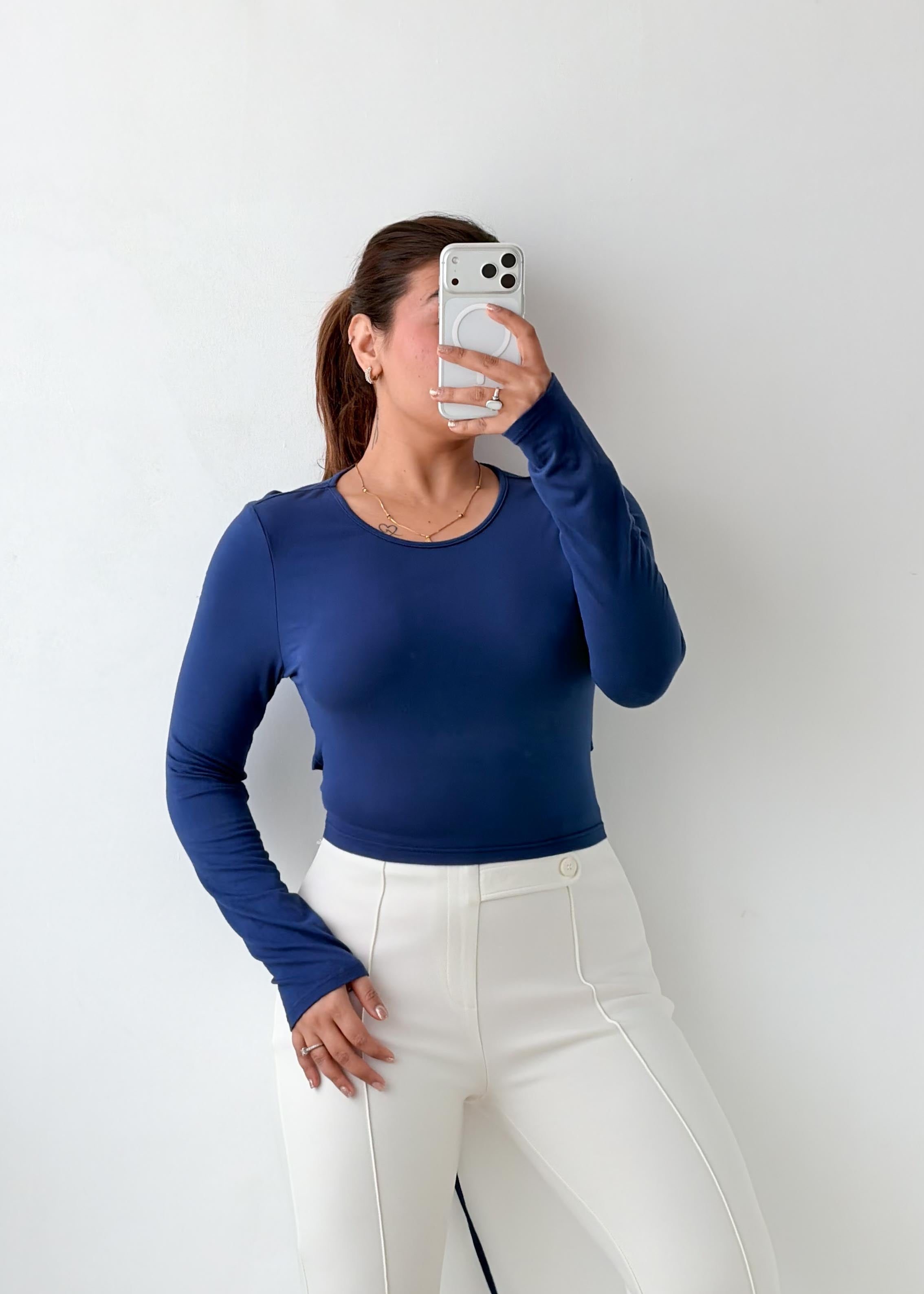 Size XS-S Navy Open Back Tie Top