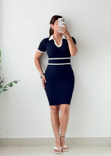 Size S-M Navy Contrast Collar Knit Mini Dress