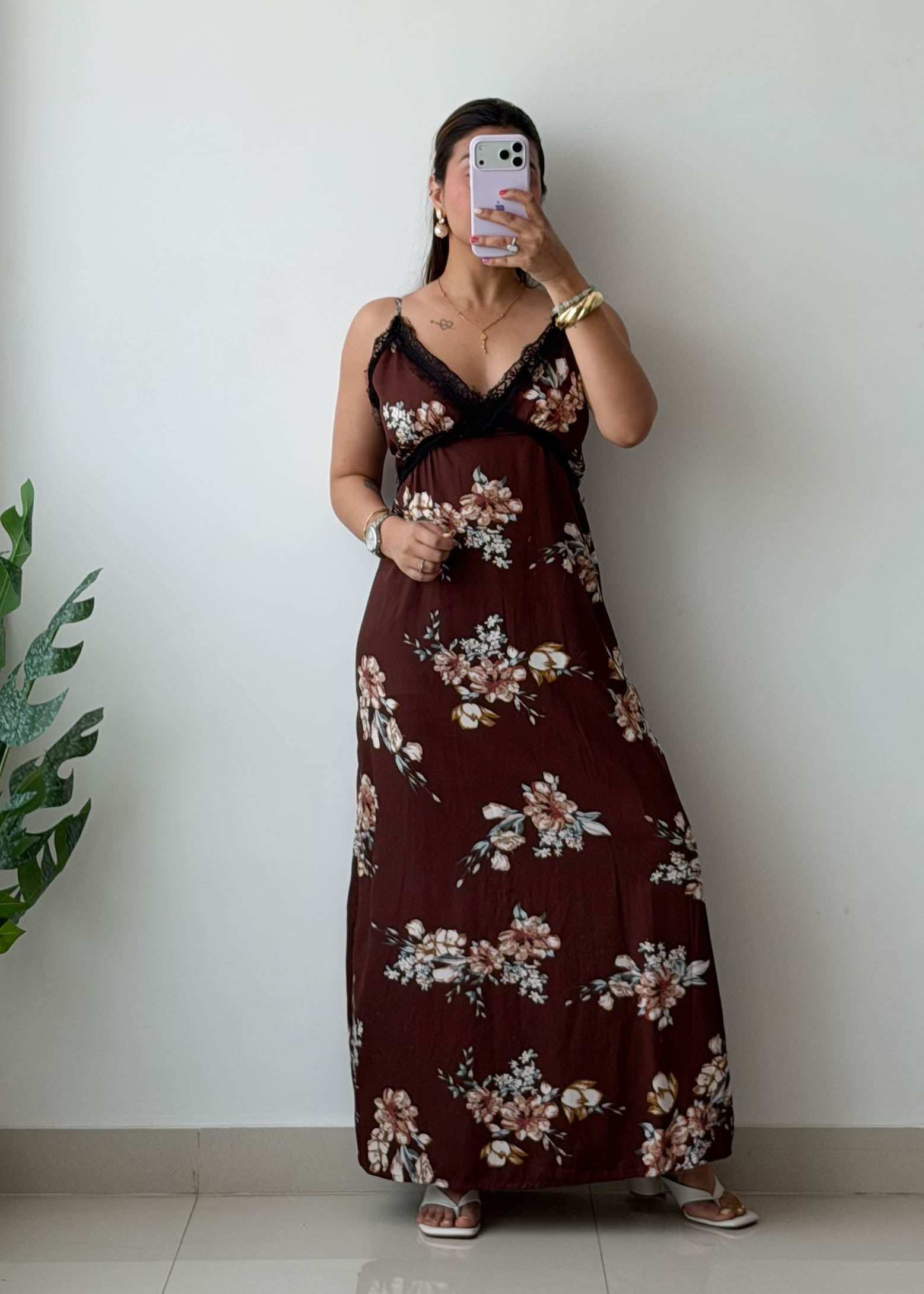 L-XL Maroon Floral Maxi Dress