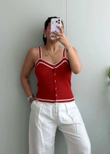 Size S-M, Red Button Front Ribbed Tank Top - Closet by Payal