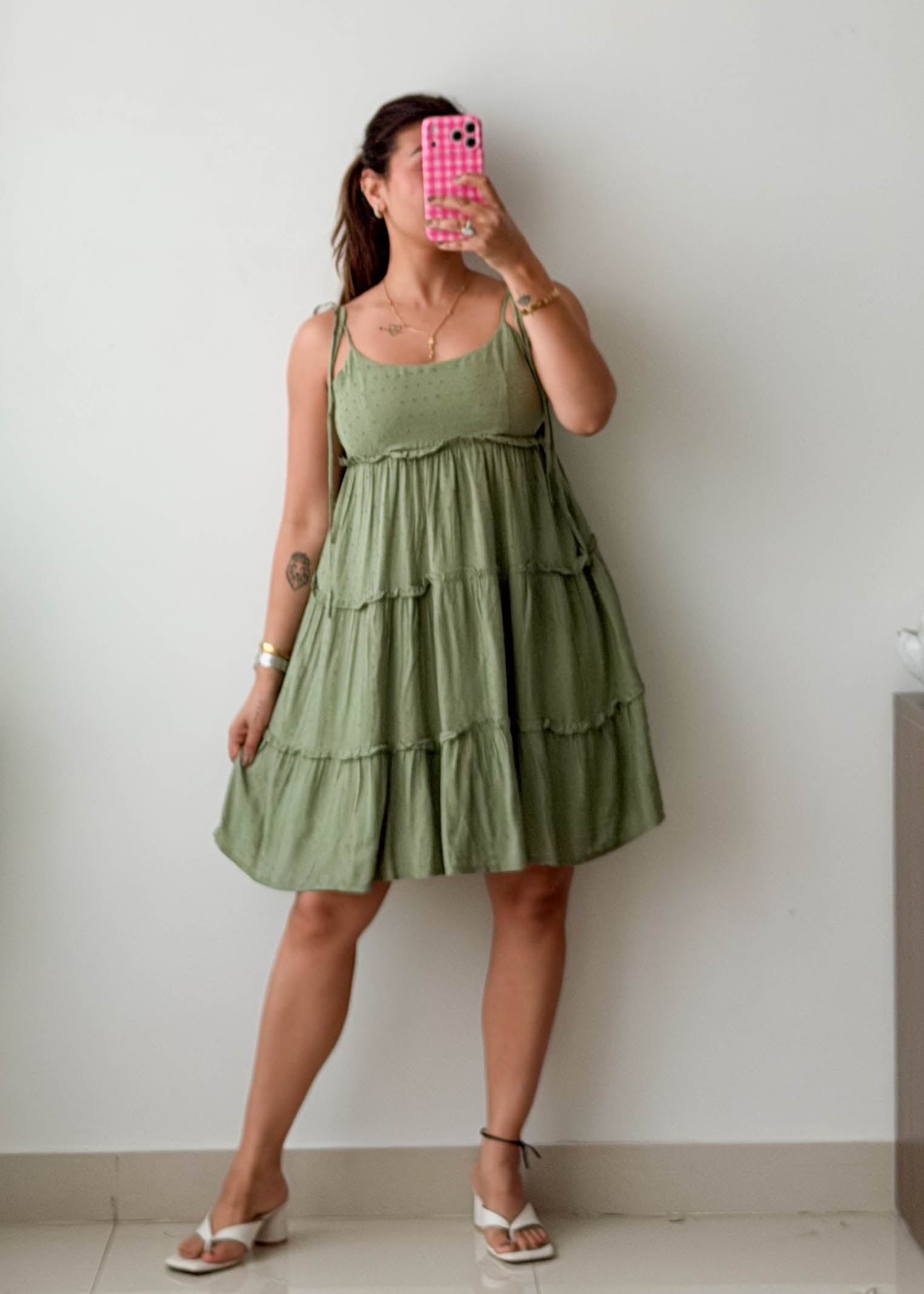 Size S-M Sage Green Tiered Mini Dress