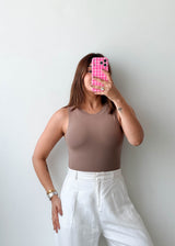 Size XS-S Taupe High Neck Sleeveless Bodysuit