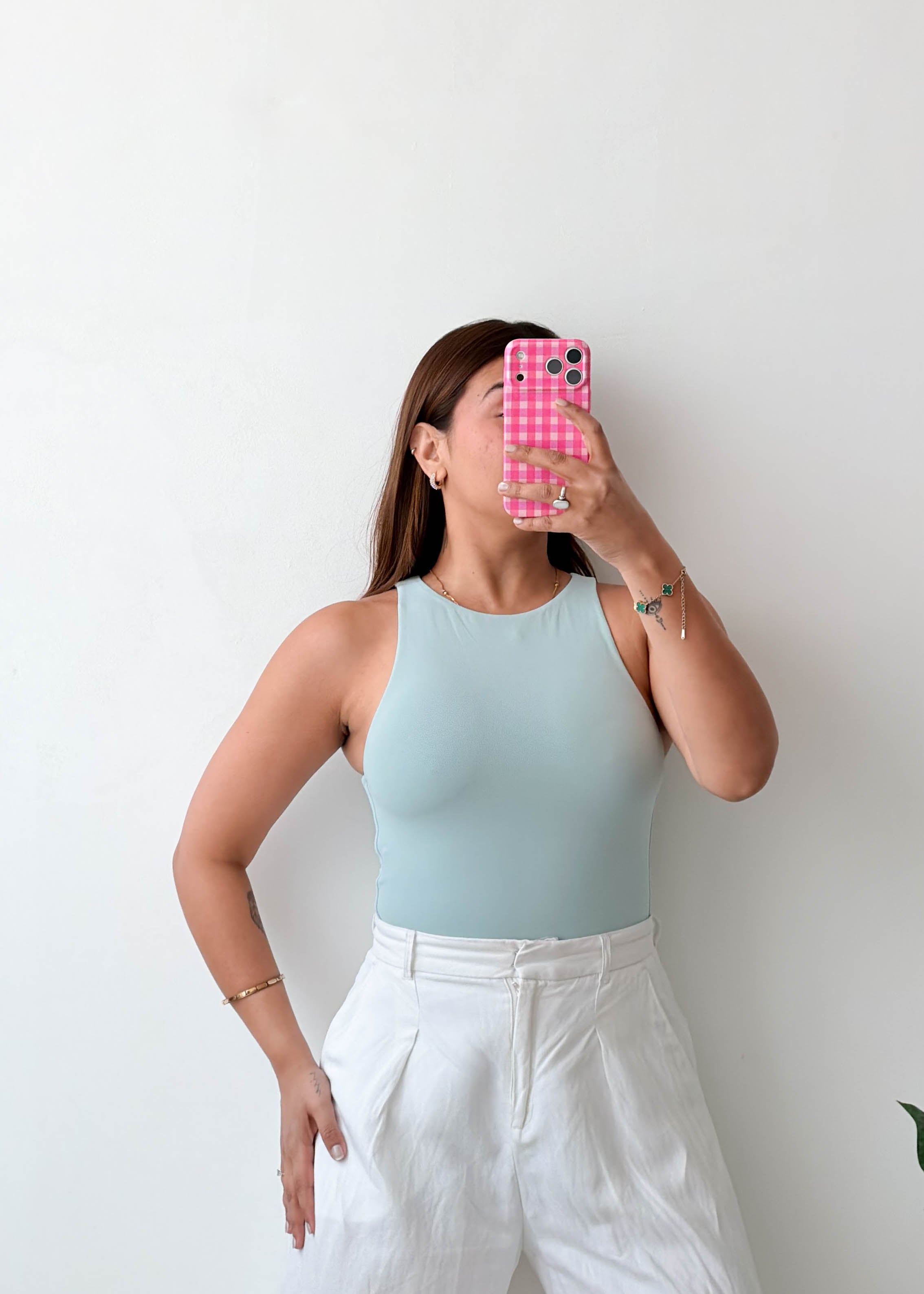 Size XS Powder Blue High Neck Bodysuit