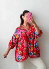 Size L-XL Red Floral Babydoll Top