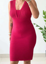 Size S-M, Pink Sleeveless Ribbed Midi Dress - Closet by Payal