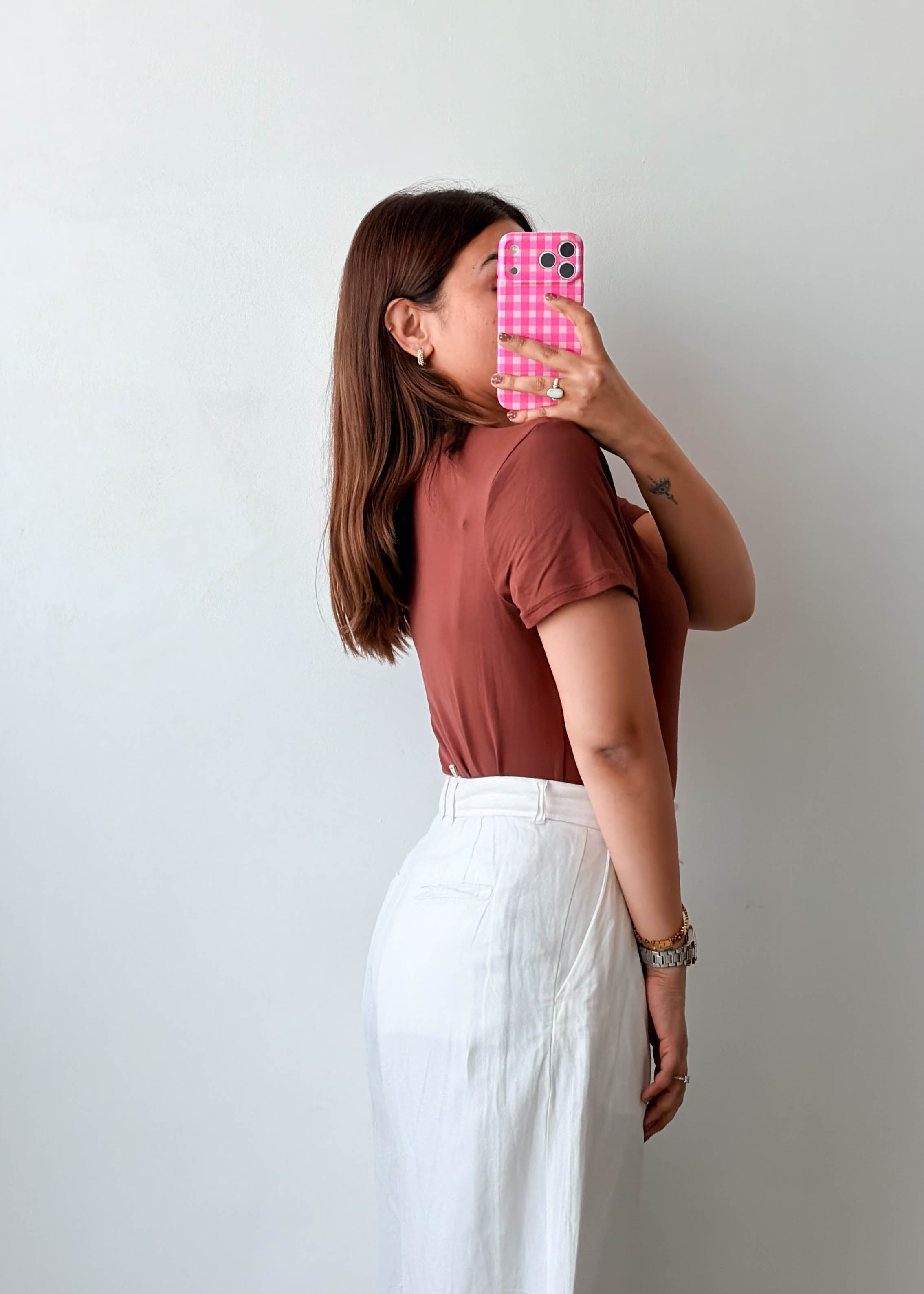 Size L-XL Rust Brown Crew Neck Bodysuit
