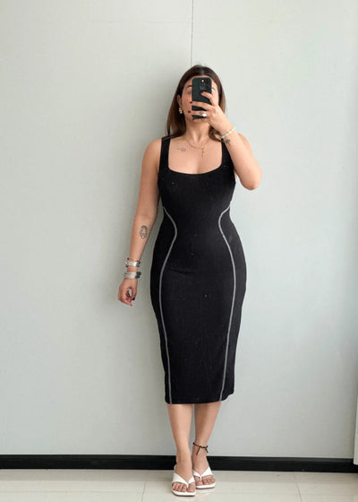 SIZE M-L, Black Bodycon Dress - Closet by Payal