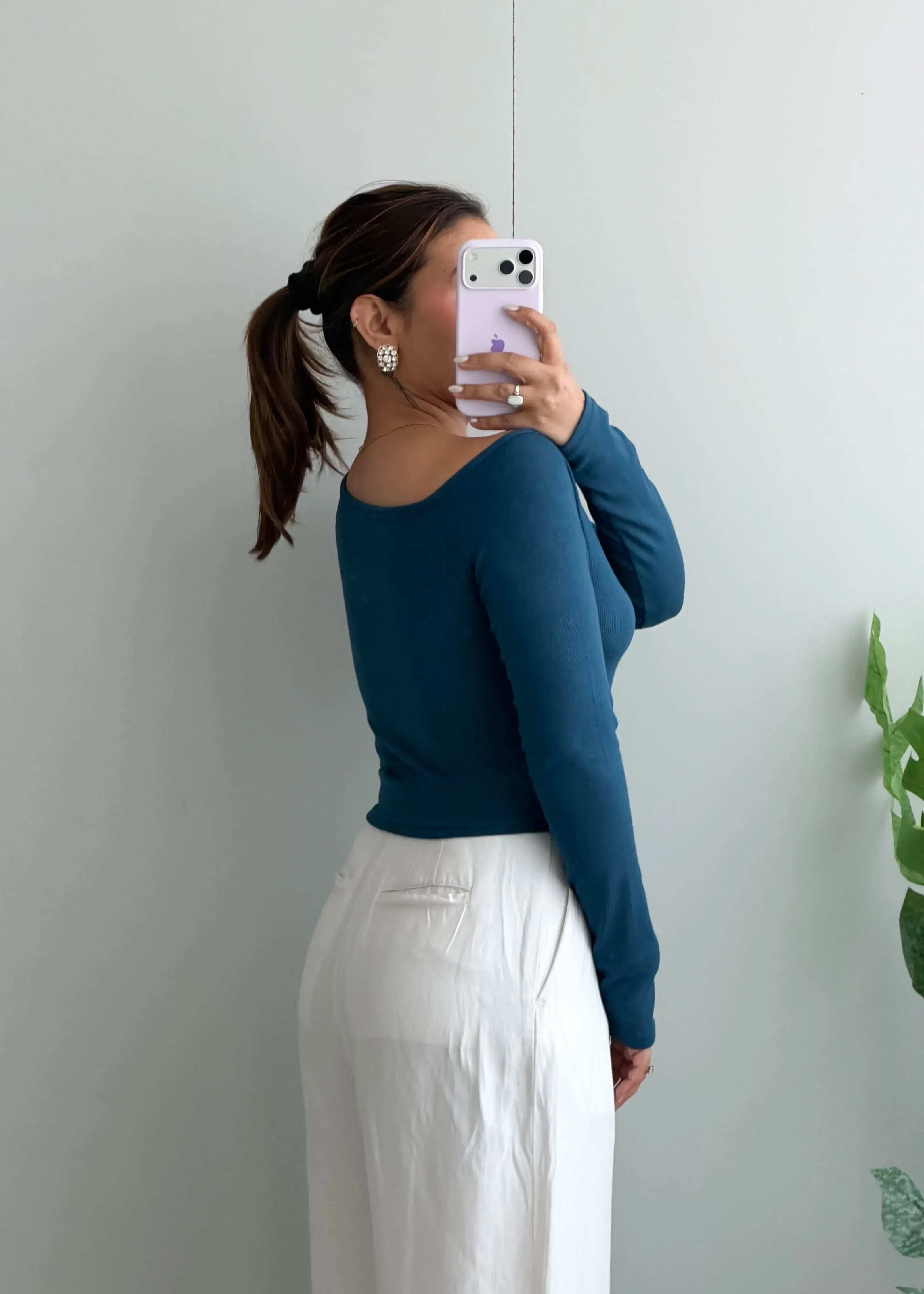 Size M-L, Teal Cut-Out Long Sleeve Top - Closet by Payal