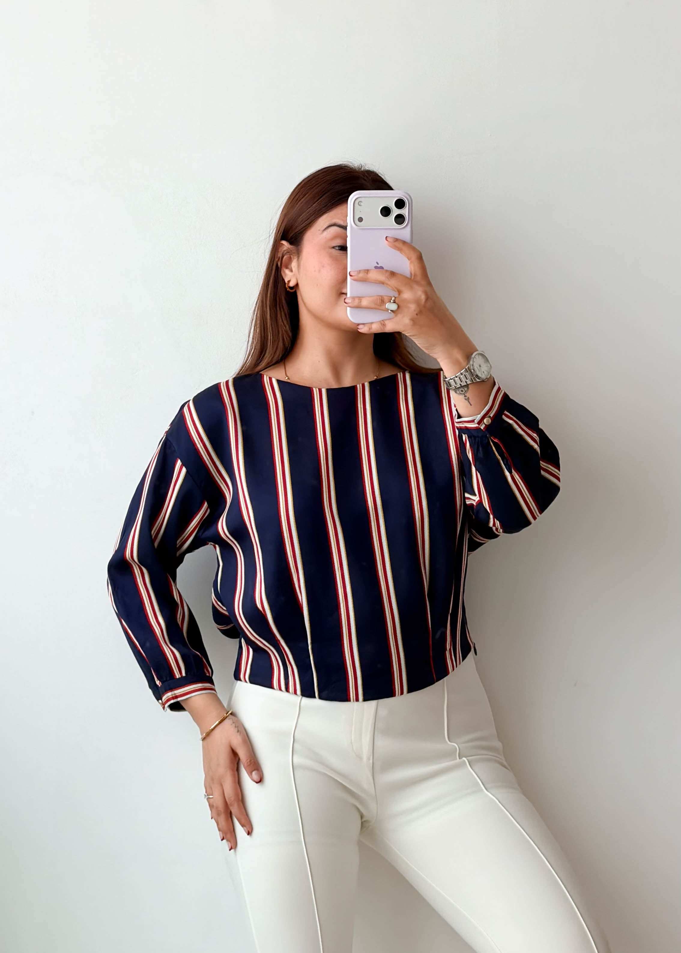 Size M-L Navy Stripe Crop Top
