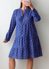 Size XS-S Blue Floral Tiered Mini Dress
